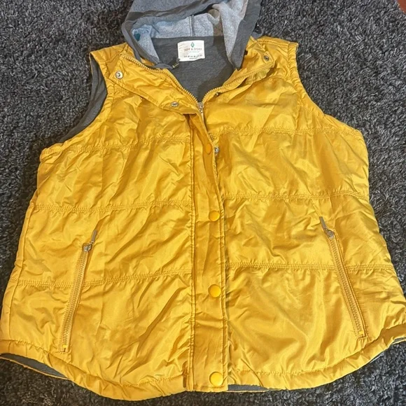 Gold/Yellow Puff Vest with Built in Gray Hoodie Size 2X - Picture 2 of 8